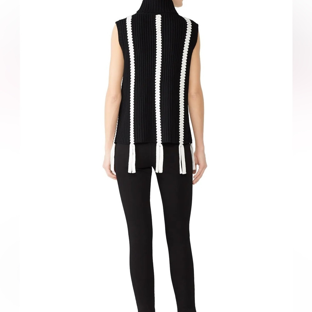 Derek Lam 10 Crosby Braided Sleeveless Turtleneck Sweater Black Cream Small NWT - Picture 3 of 13